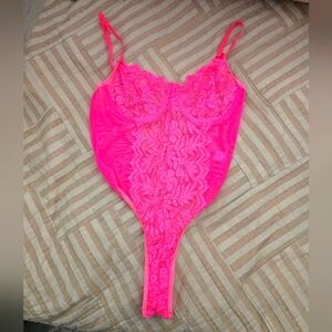 Neon pink tong bodysuite. Size S